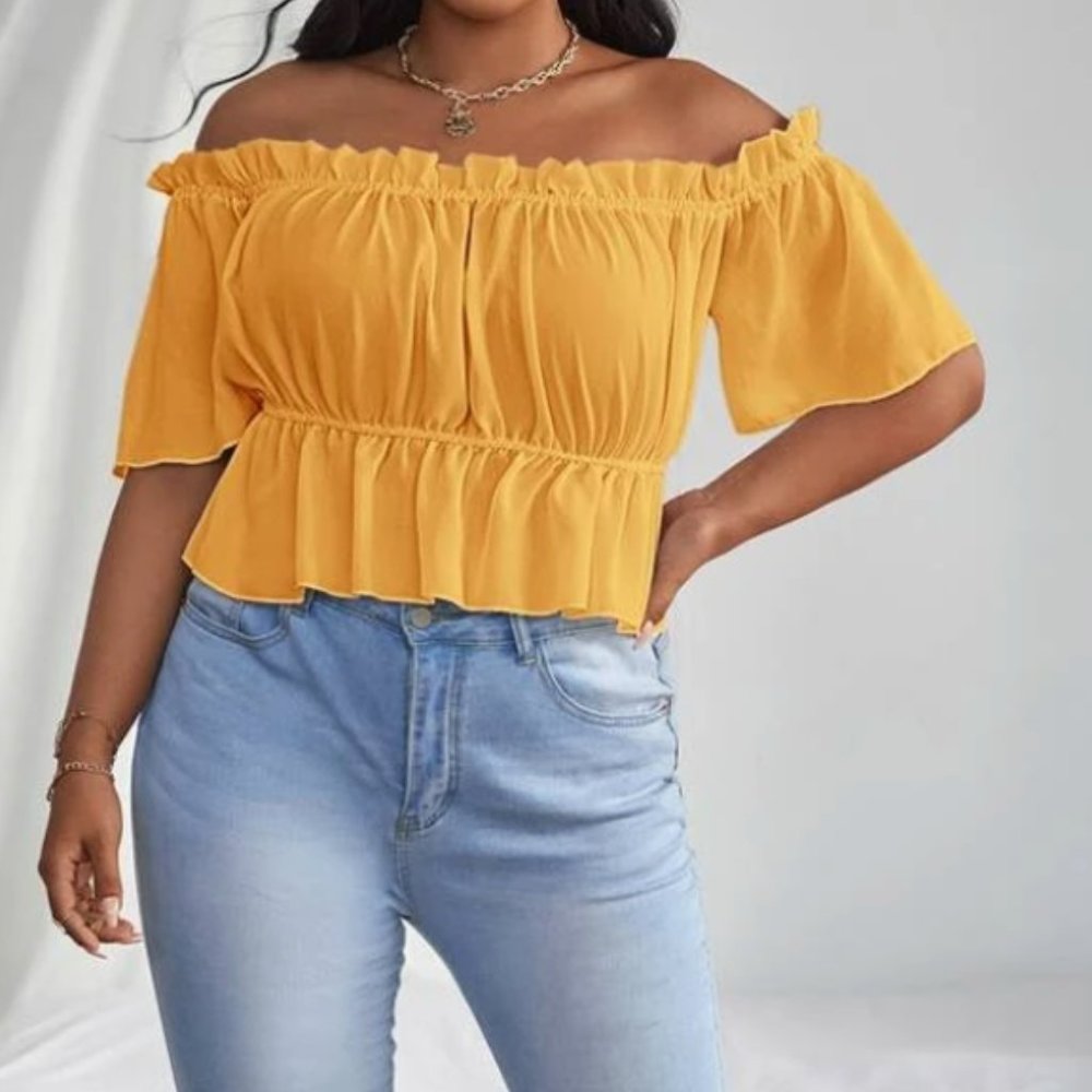 SHEIN | Plus Solid Ruffle Off The Shoulder Blouse